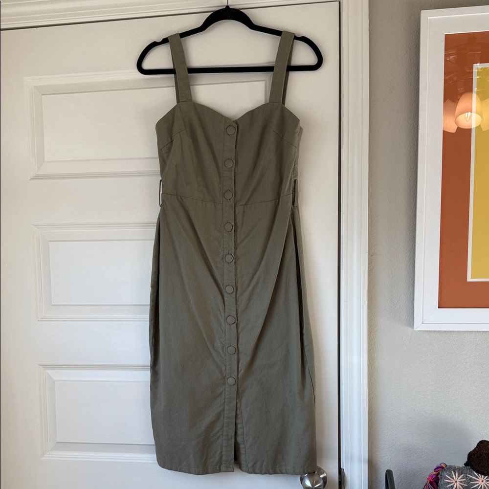 superdown Olive Button-Front Midi Dress